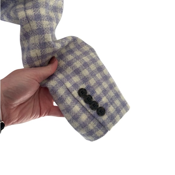 J. Crew - Purple Checkered Blazer Cropped Double Breast Blazer English Wool Sz 2 - Picture 7 of 10